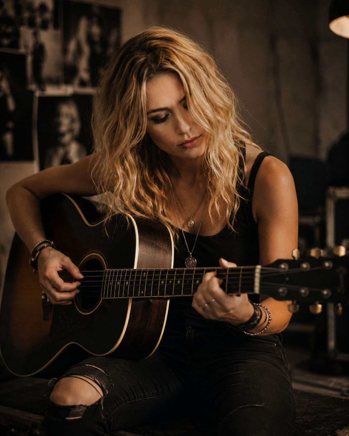 Natalie Brzezinsky playing acoustic guitar